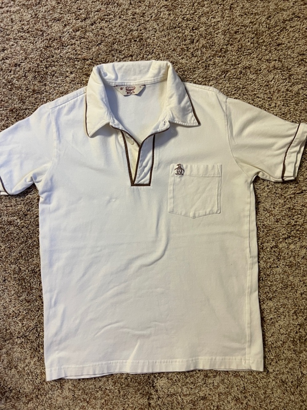 Original Penguin White Polo with Brown Contrast Trim